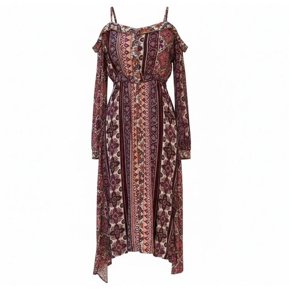 Miss Me Women M shoulder drop cottage core peasant knee length button up lined